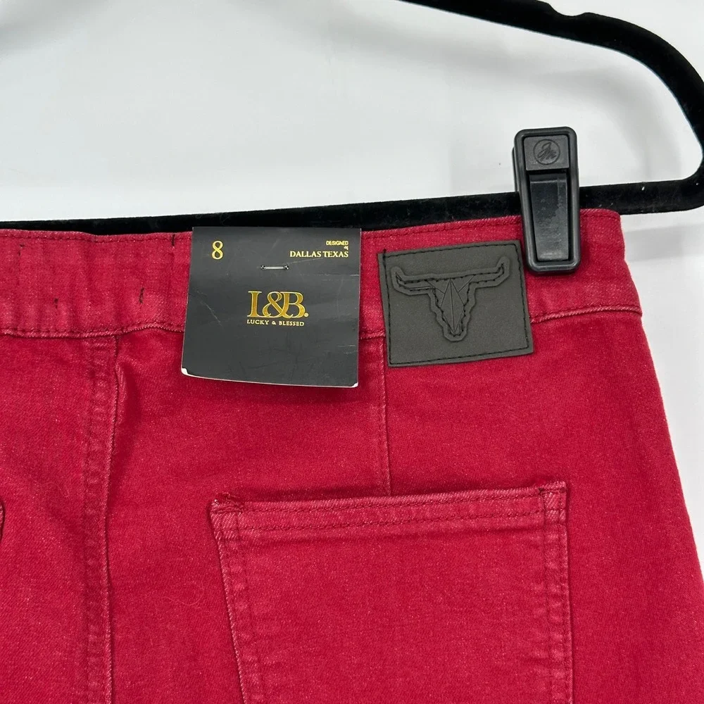 NEW Lucky & Blessed High Rise Flare Bell Bottom Maroon Red Jeans Western Boho 8‎